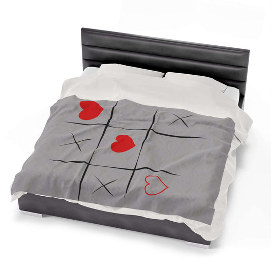 Add a Touch of Coziness to Your Home with Our XOXO Game Velveteen Plush Blanket. Gift for Valentine. Love and Romance.