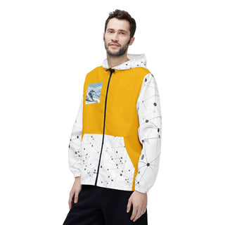 Adventure-Ready Hooded Windbreaker Jacket - Earthy Yellow with Skier Design,...