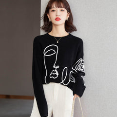 Chic Abstract Pattern Women's Sweater - Cozy Knit Round Neck Pullover for Casual Wear and Work Outfits - Best Gifter Ever: Everyday Items and Unique Gifts for Ski, Snowboard, Travel, and More