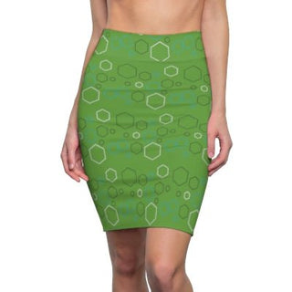 Chic Green Geometric Print Pencil Skirt | Perfect for Travel...