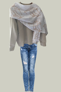 Elegant Women' s Scarf, Ski - Themed Fashion Shawl, Stylish Lightweight Pashmina, Sophisticated Headscarf, Polished Accessories, Neutral Colors - Best Gifter Ever: Unwrap Your Passion: Ski. Snowboard. Travel. Love. Play. Shop.