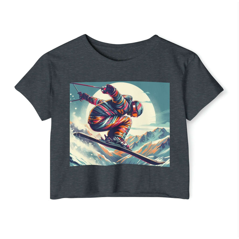 Festival - Ready Crop Top: Retro Skier Graphic Tee for Women – Young at Heart. Modern Fit. Stylish Cinched Waist. Fashion Statement. - Best Gifter Ever: Unwrap Your Passion: Ski. Snowboard. Travel. Love. Play. Shop.