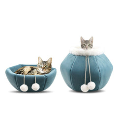 Foldable Velvet Cat Bed - Cozy Bowl or Snuggly Nest with Cushion and Pom Poms - 3 Colors Available - Best Gifter Ever: Everyday Items and Unique Gifts for Ski, Snowboard, Travel, and More