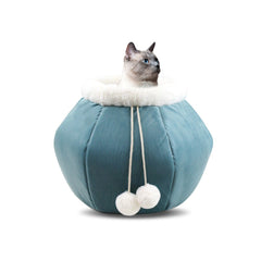 Foldable Velvet Cat Bed - Cozy Bowl or Snuggly Nest with Cushion and Pom Poms - 3 Colors Available - Best Gifter Ever: Everyday Items and Unique Gifts for Ski, Snowboard, Travel, and More