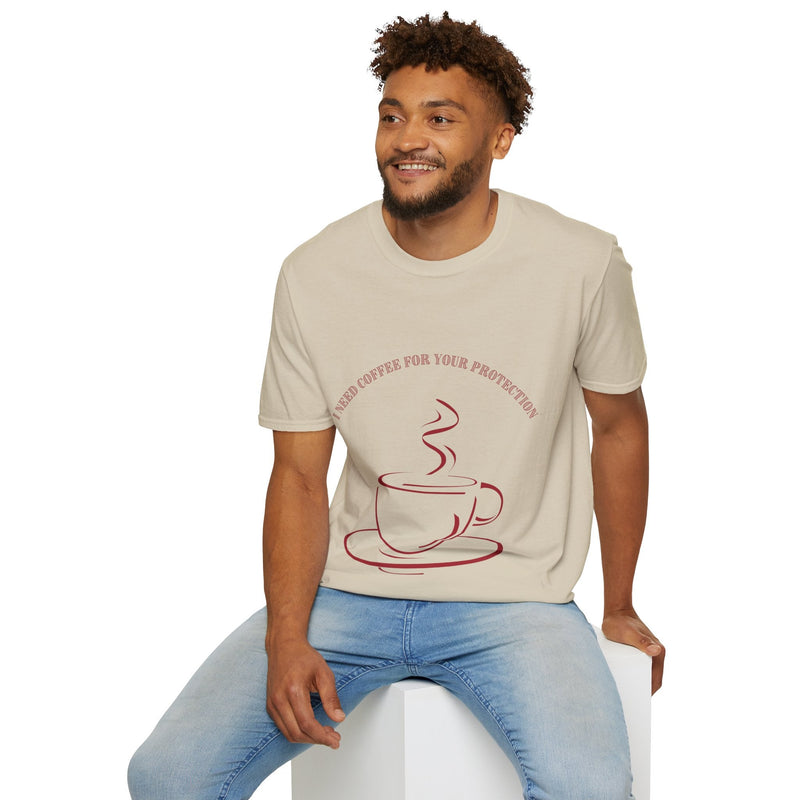 Graphic Tee: I Need Coffee for Your Protection” Crewneck Cotton T-Shirt. Great for Layering. Gift for Coffee Lovers. - Best Gifter Ever: Unwrap Your Passion: Ski. Snowboard. Travel. Love. Play. Shop.