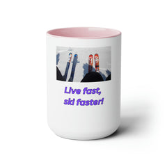 “Live Fast, Ski Faster” Two - Tone Ceramic Mug – 15oz | Year - Round Adventure I Trending Gift for Skiers - Best Gifter Ever: Unwrap Your Passion: Ski. Snowboard. Travel. Love. Play. Shop.