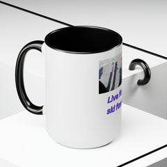 “Live Fast, Ski Faster” Two - Tone Ceramic Mug – 15oz | Year - Round Adventure I Trending Gift for Skiers - Best Gifter Ever: Unwrap Your Passion: Ski. Snowboard. Travel. Love. Play. Shop.