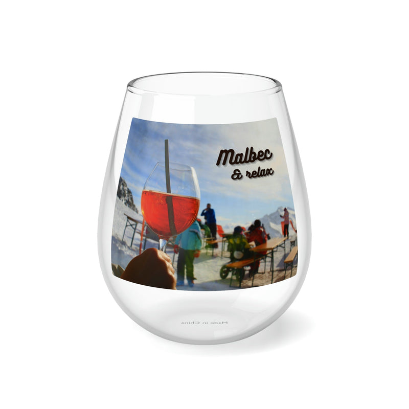 Malbec and relax - stemless wine glass from original mix and match design collection for ski and wine lovers. Buy a set for unique gift! - Best Gifter Ever: Unwrap Your Passion: Ski. Snowboard. Travel. Love. Play. Shop.