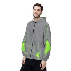 Men’s Geo - Green Print Windbreaker Jacket - Modern Gray, Lightweight & City - Sleek - Best Gifter Ever: Unwrap Your Passion: Ski. Snowboard. Travel. Love. Play. Shop.