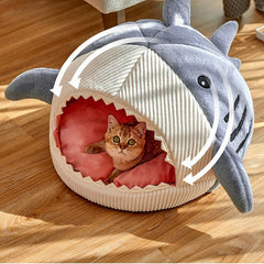 PET NEST - Shark - Shaped Bed for Cats and Dogs - Warm, Semi - Closed Design with Mat - Available in Blue and Grey - Best Gifter Ever: Everyday Items and Unique Gifts for Ski, Snowboard, Travel, and More