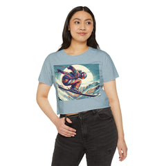 Summer - Ready Crop Top: Retro Skier Graphic Tee for Women Young at Heart. Cinched at waist. Stylish and Comfortable. - Best Gifter Ever: Unwrap Your Passion: Ski. Snowboard. Travel. Love. Play. Shop.