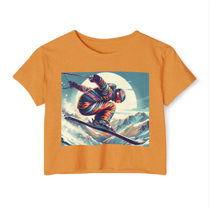 Summer - Ready Crop Top: Retro Skier Graphic Tee for Women Young at Heart. Cinched at waist. Stylish and Comfortable. - Best Gifter Ever: Unwrap Your Passion: Ski. Snowboard. Travel. Love. Play. Shop.