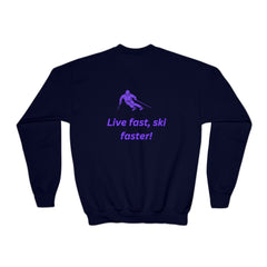 Youth Sweatshirt: Live Fast, Ski Faster | Cozy Crewneck in Multiple Colors - Best Gifter Ever: Unwrap Your Passion: Ski. Snowboard. Travel. Love. Play. Shop.