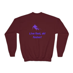 Youth Sweatshirt: Live Fast, Ski Faster | Cozy Crewneck in Multiple Colors - Best Gifter Ever: Unwrap Your Passion: Ski. Snowboard. Travel. Love. Play. Shop.